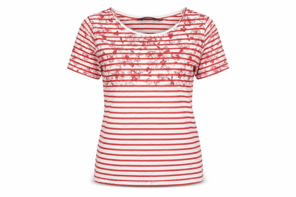 Edinburgh Woollen Mill Women's Red Striped T-Shirt Small