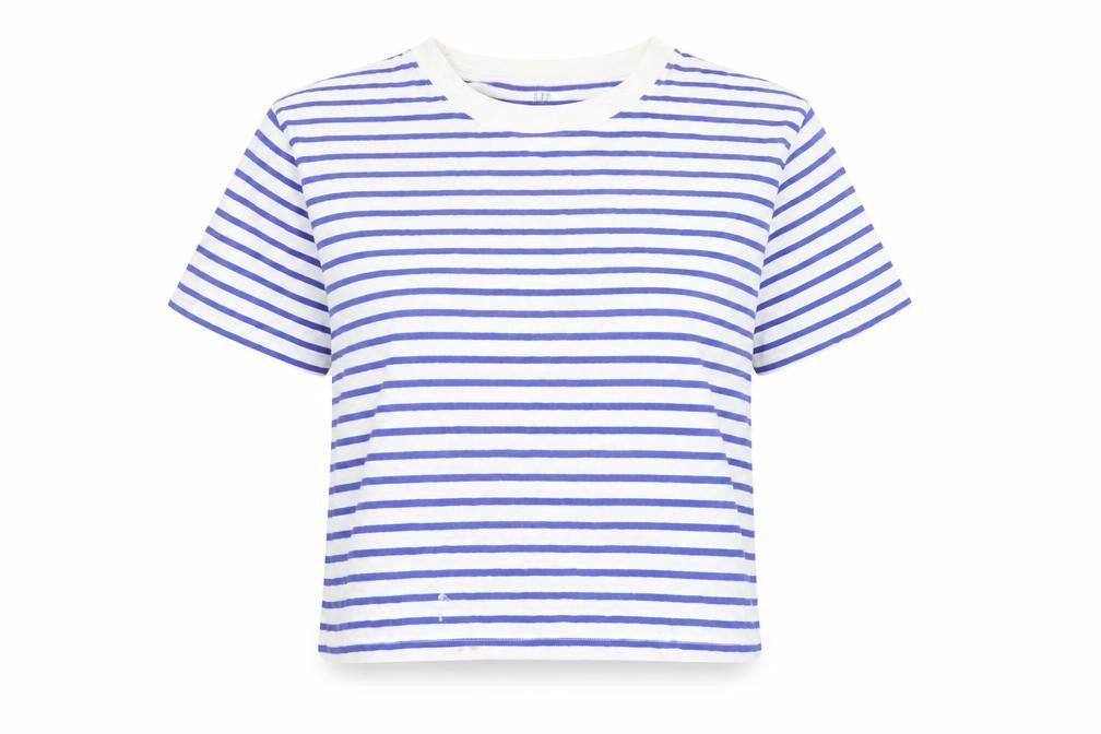 Gap Women's Blue Striped T-Shirt Medium
