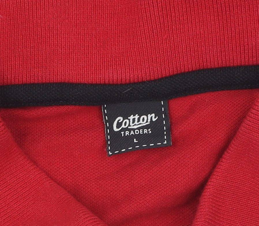 Cotton Traders Men's Red Henley Sweatshirt L