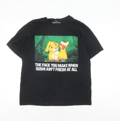Preloved Pull&Bear Black Cartoon T-Shirt M Unisex Casual - Front