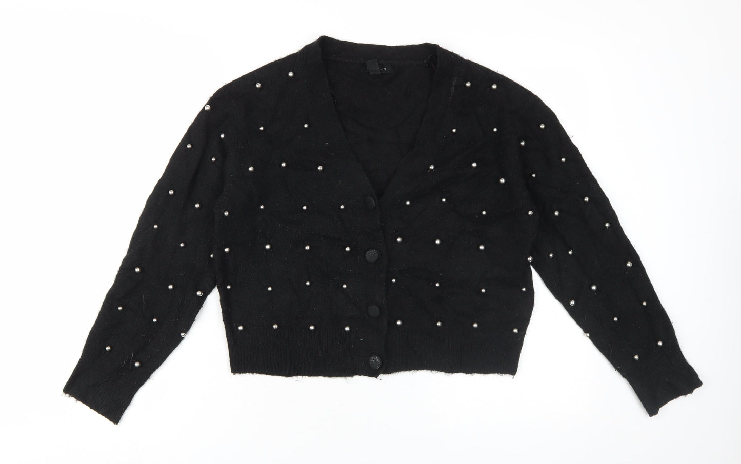 New Look Women's Black Beaded Cardigan V-Neck S