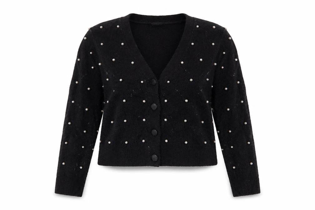 New Look Women's Black Beaded Cardigan V-Neck S