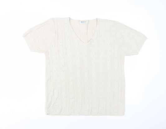 Berkertex Women's Beige V-Neck Knit T-Shirt Medium