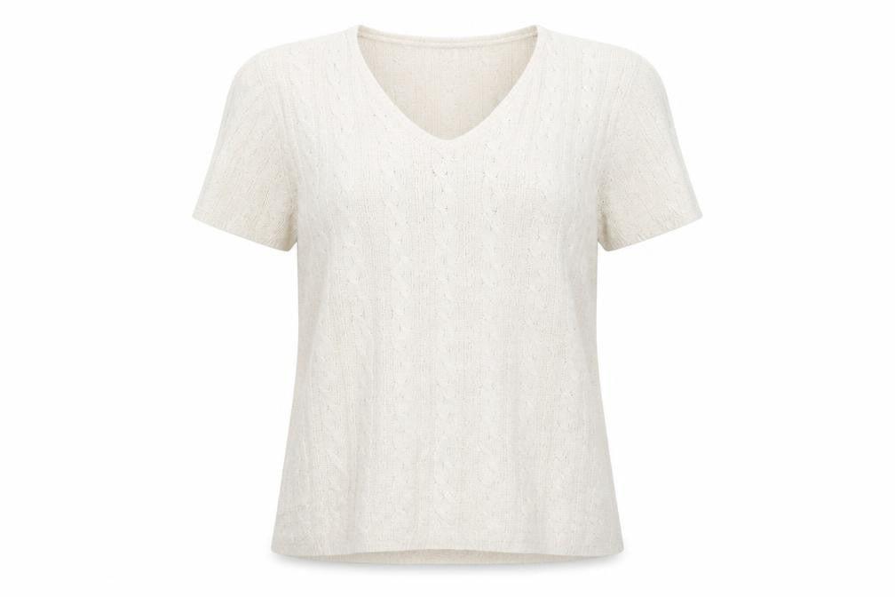 Berkertex Women's Beige V-Neck Knit T-Shirt Medium