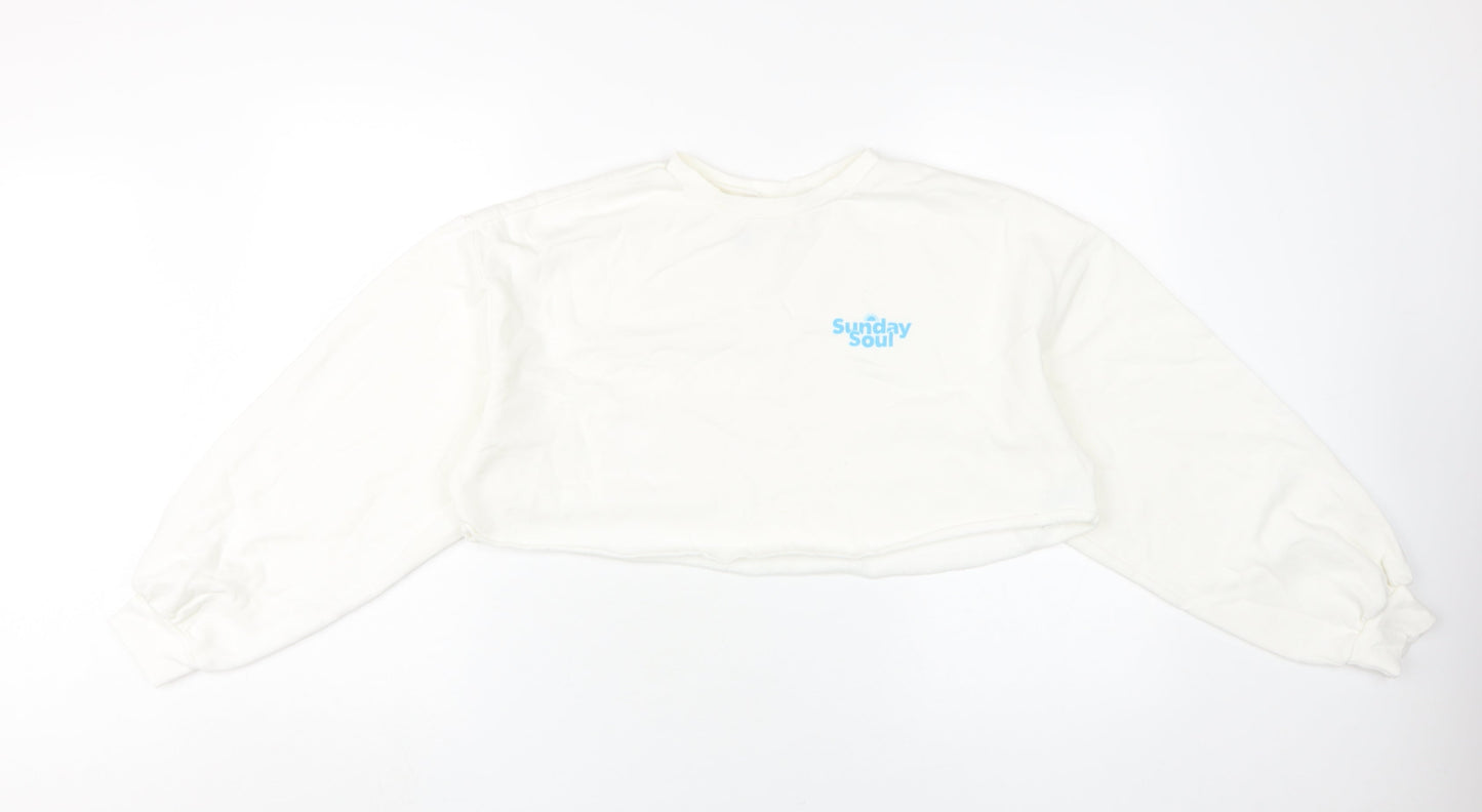 H&M Women's White Pullover Sweatshirt, Size 12