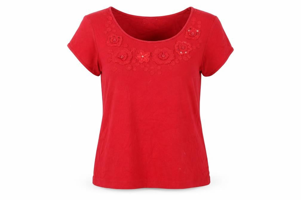 Marks & Spencer Women's Red Embroidered T-Shirt Size 14