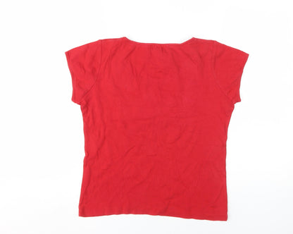 Marks & Spencer Women's Red Embroidered T-Shirt Size 14