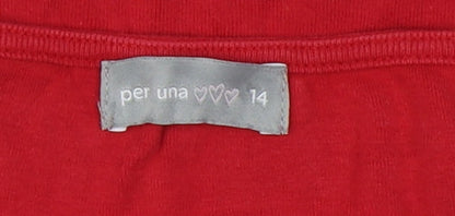 Marks & Spencer Women's Red Embroidered T-Shirt Size 14