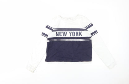 Additional front view of H&M girls’ white 'new york' sweatshirt 146 pullover