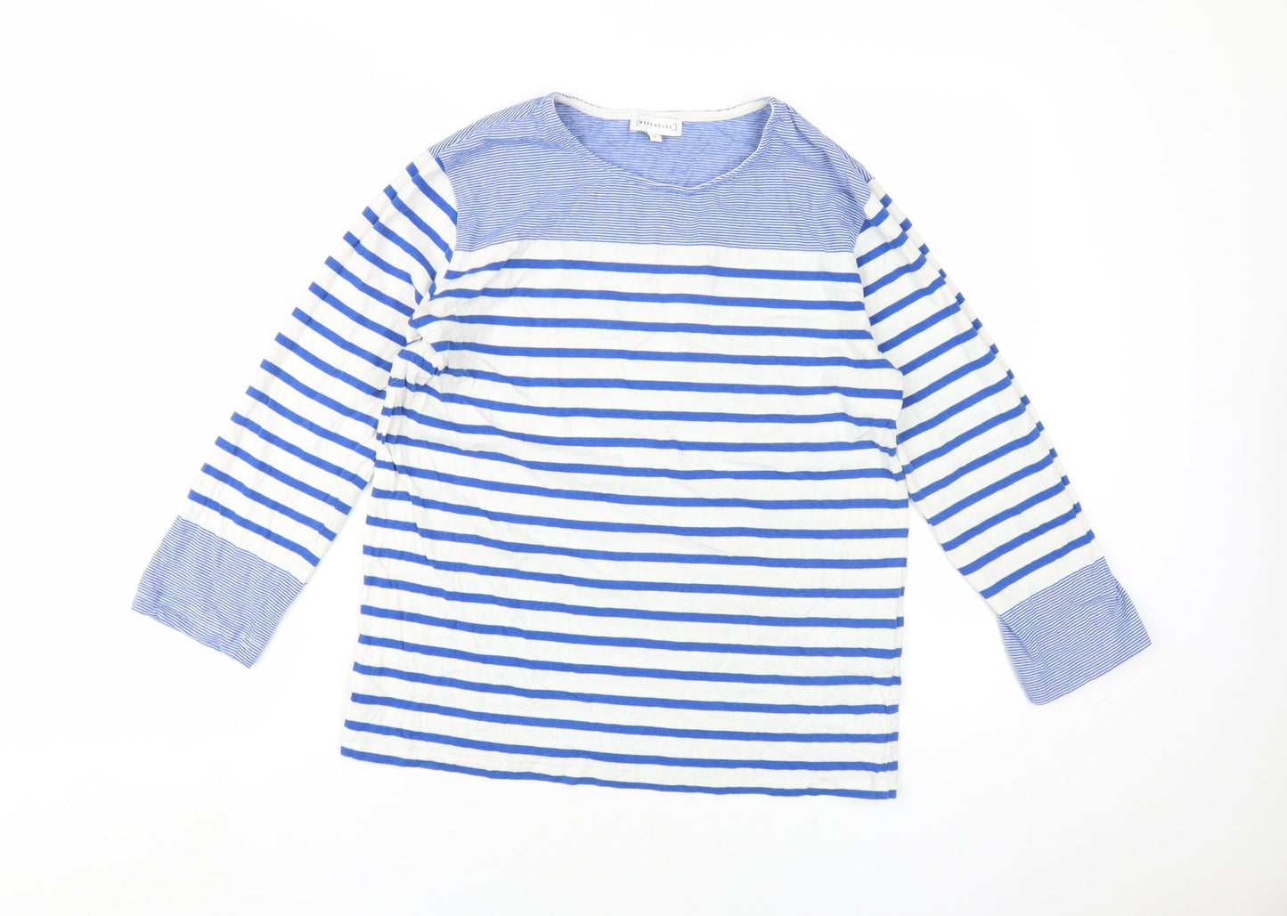 Warehouse Women Blue Striped T-Shirt Size 8