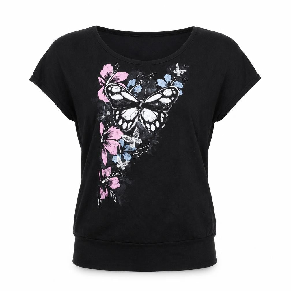 Full Volume Women's Black Butterfly T-Shirt, S
