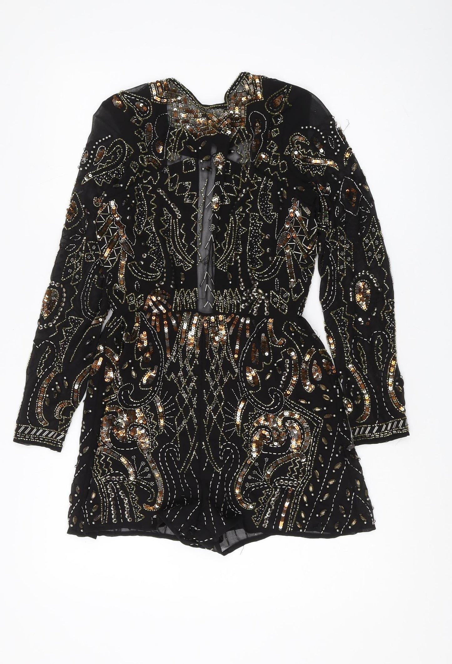 ASOS Women's Black Beaded Sequin Playsuit Size 4