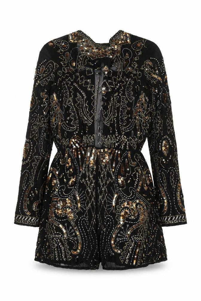 ASOS Women's Black Beaded Sequin Playsuit Size 4