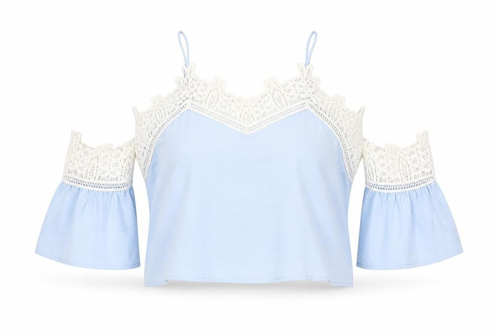 Love & Other Things Women's Blue Cropped Lace Blouse - Size S