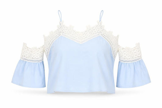 Love & Other Things Women's Blue Cropped Lace Blouse - Size S