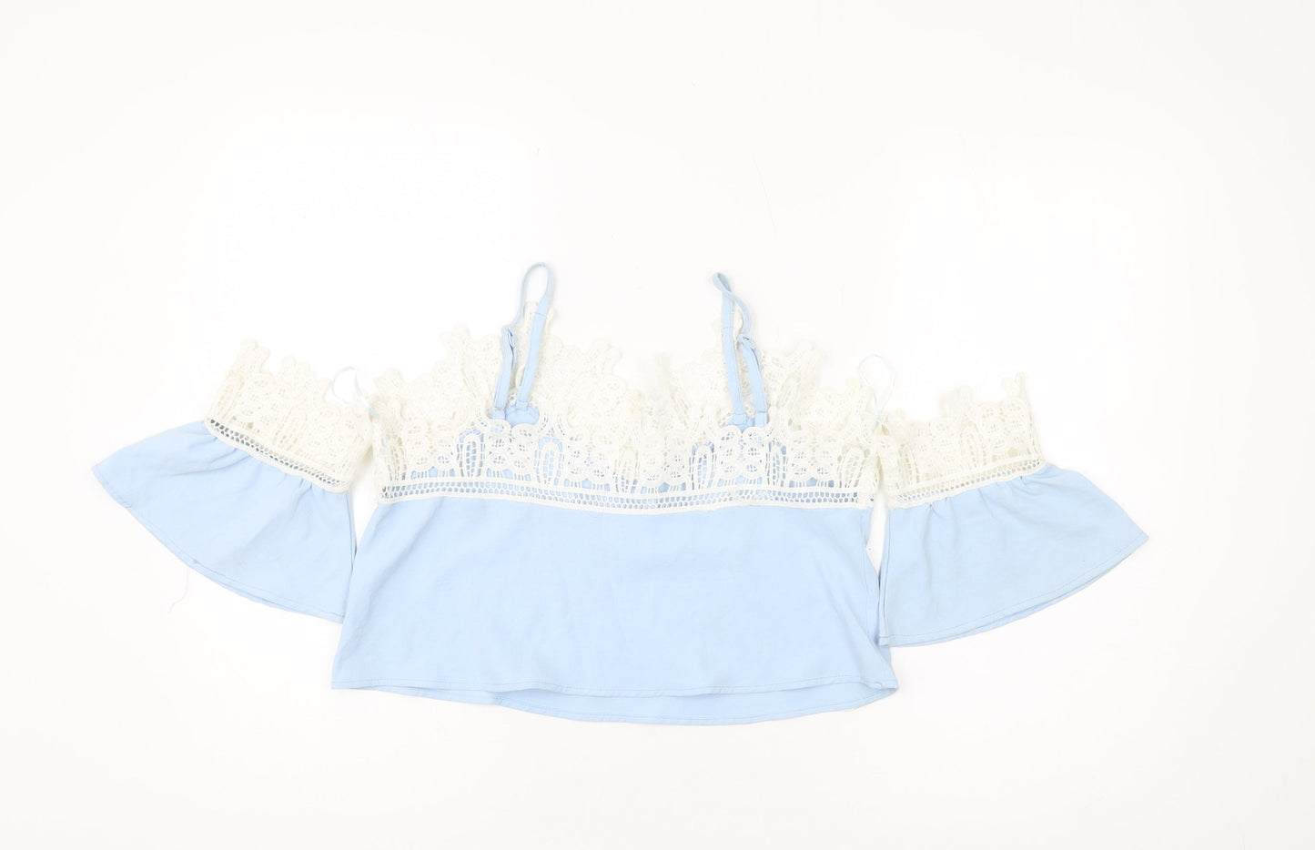 Love & Other Things Women's Blue Cropped Lace Blouse - Size S