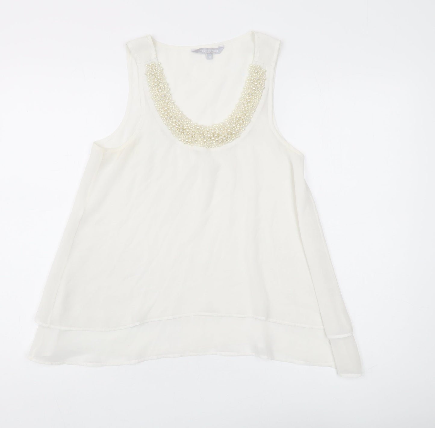 Red Herring Ivory Beaded Tank Women Size 10