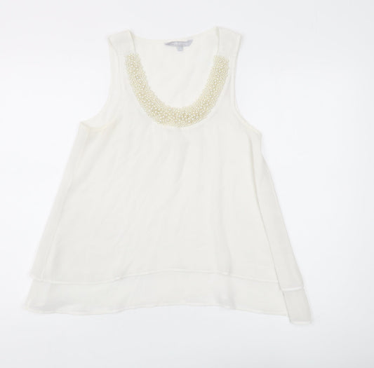 Red Herring Ivory Beaded Tank Women Size 10