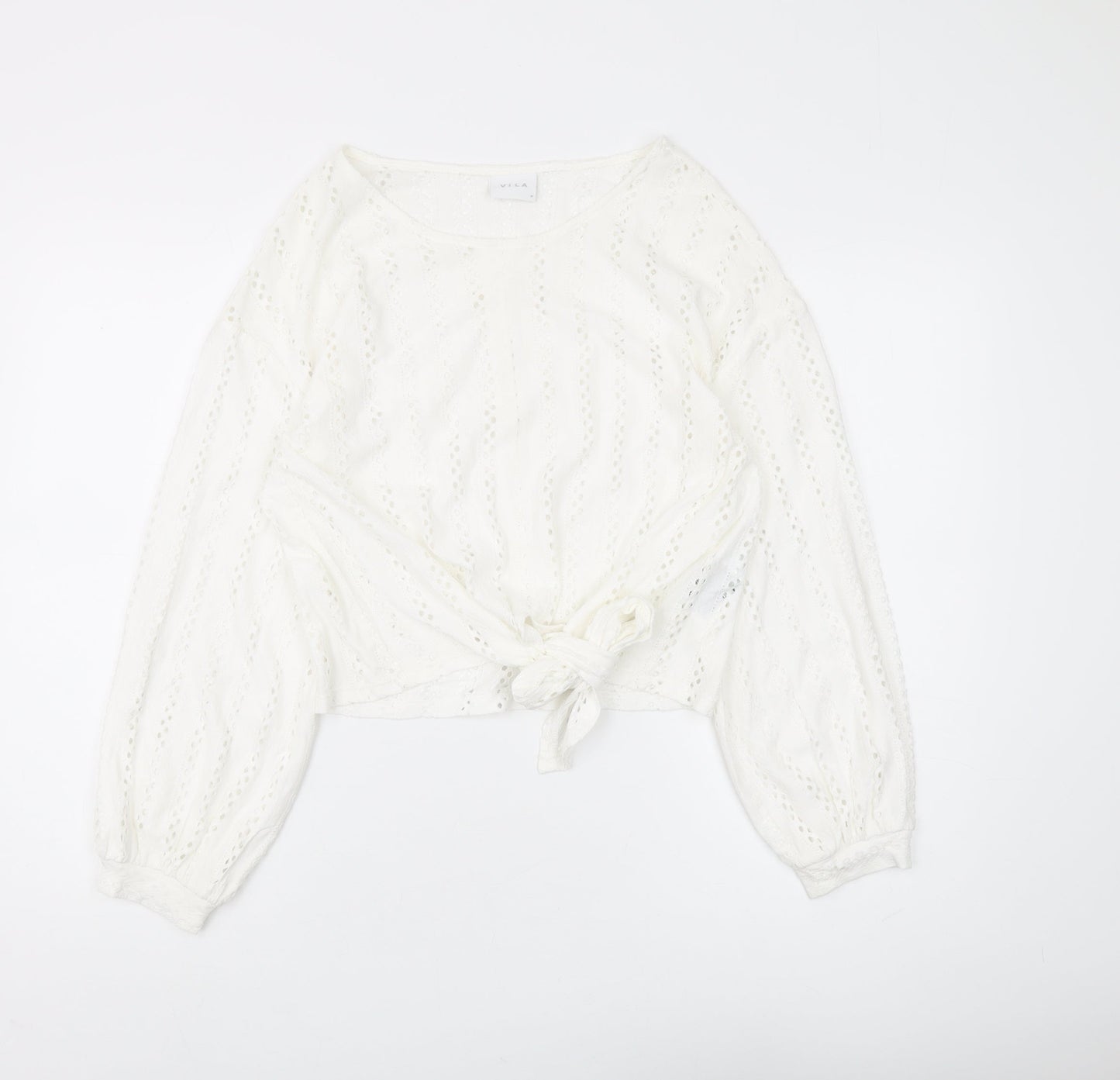 Vila Women's White Cropped Blouse - Size M, Regular Fit