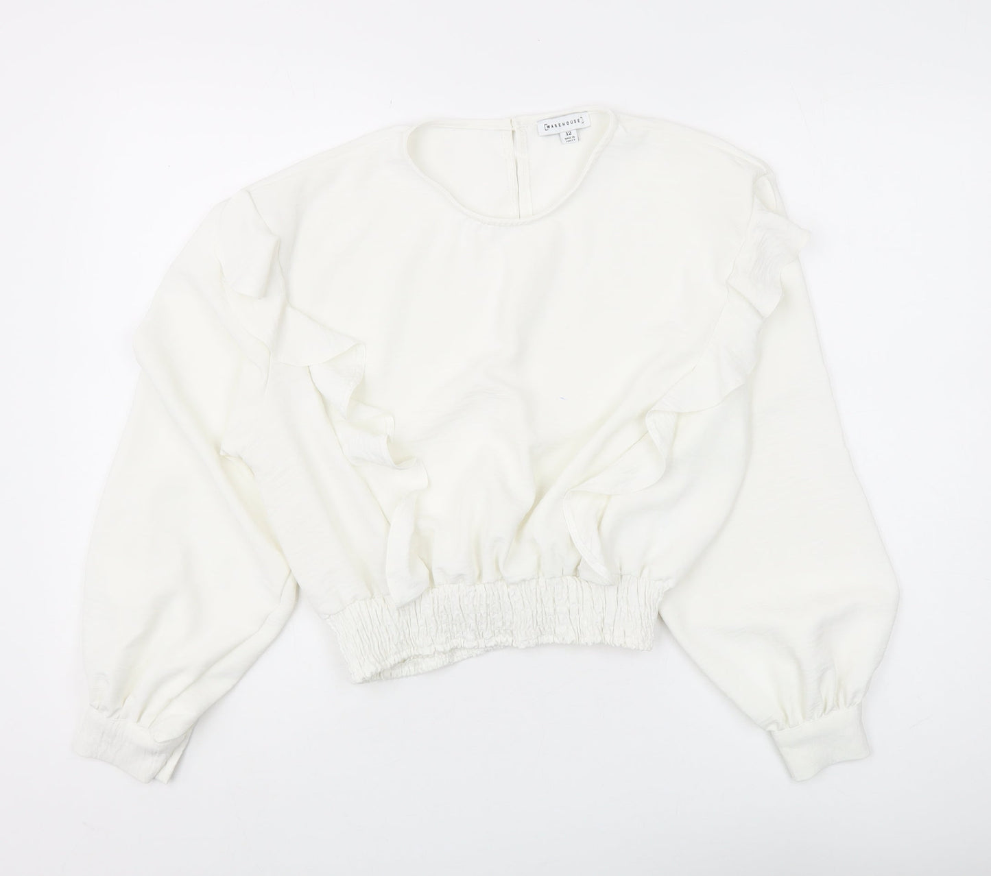 Warehouse White Ruffle Blouse for Women Size 12