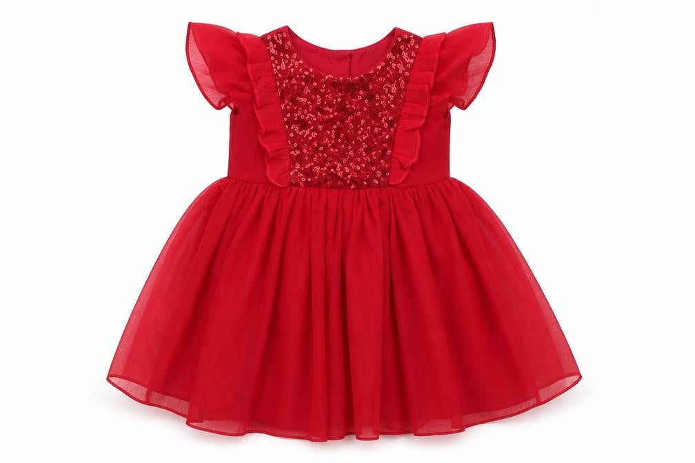 Monsoon Girls Red A-Line Party Dress 18-24M, Sequin & Ruffle Detail