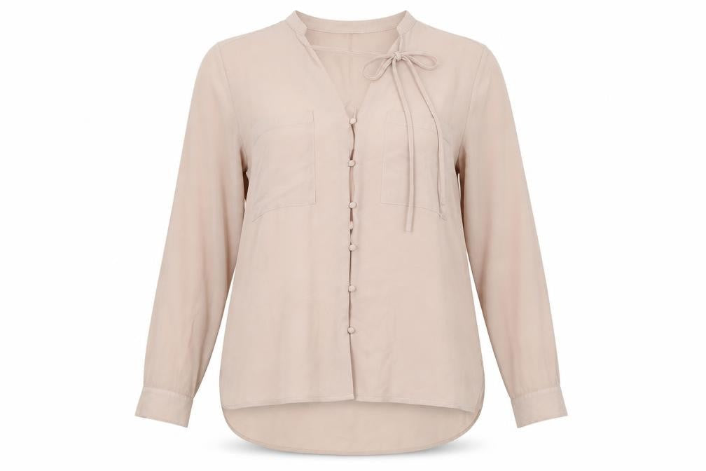 Warehouse Women Beige Button-Up Blouse Size 18
