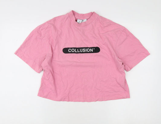 Collusion Women's Pink Crew Neck T-Shirt Size S