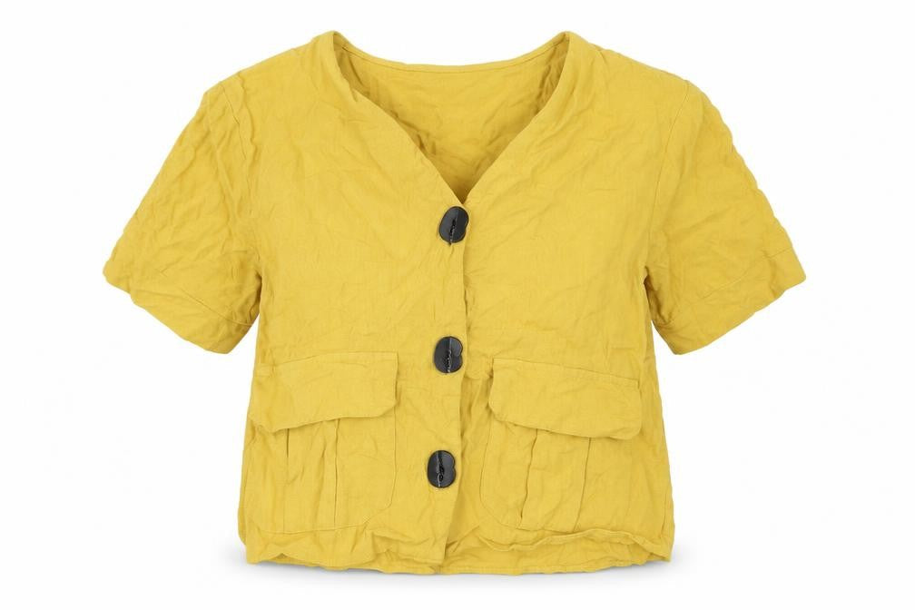 Topshop Women’s Yellow V-Neck Casual Button Shirt Size 8