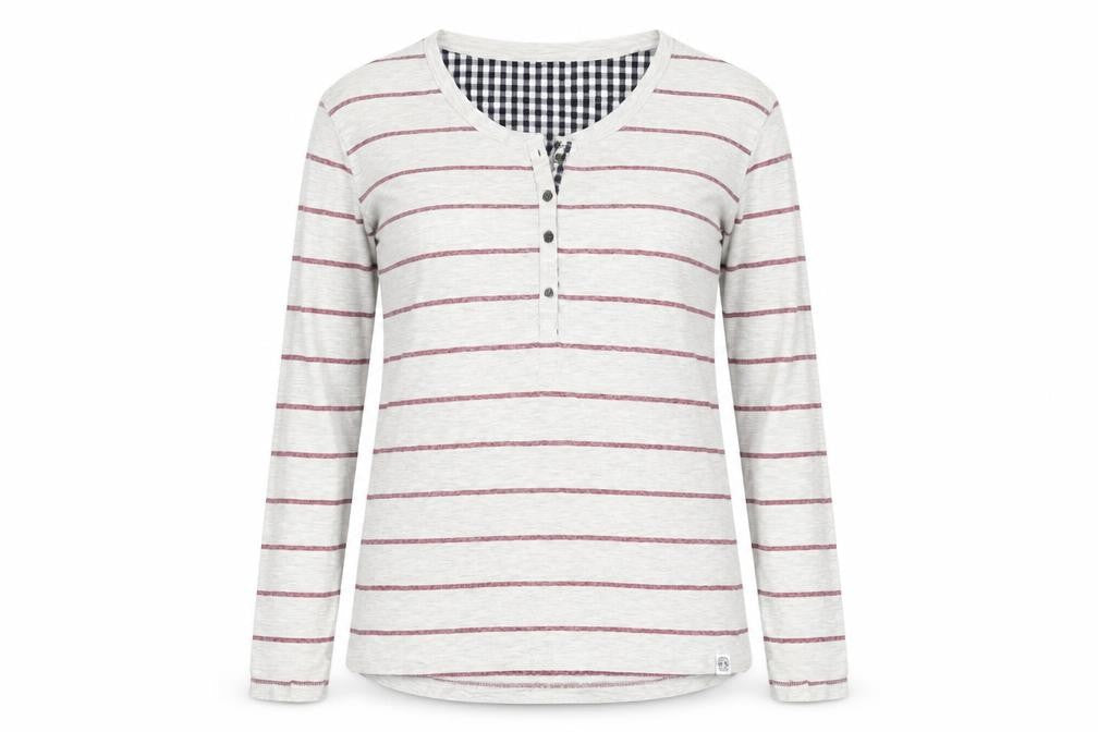 TOG24 Women's Grey Striped Henley T-Shirt Size 12