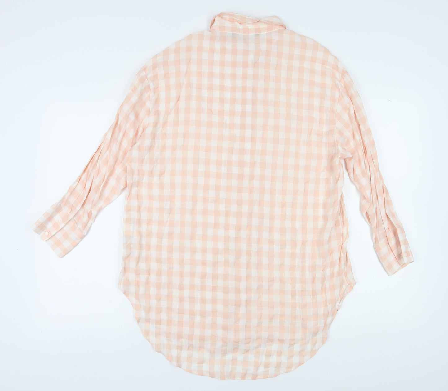 Zara Women's Pink Button-Up Shirt, Size 4, Check Pattern