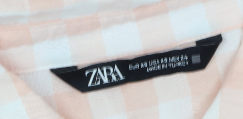 Zara Women's Pink Button-Up Shirt, Size 4, Check Pattern