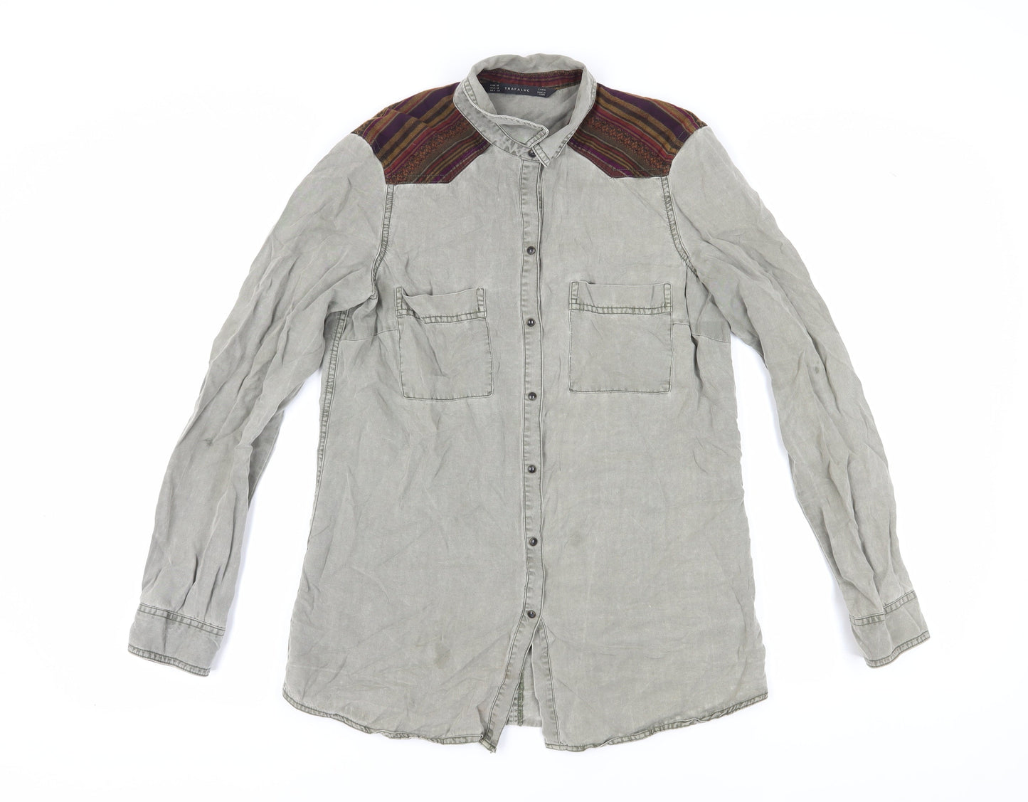 Zara Women's Grey Button-Up Shirt M, Lyocell