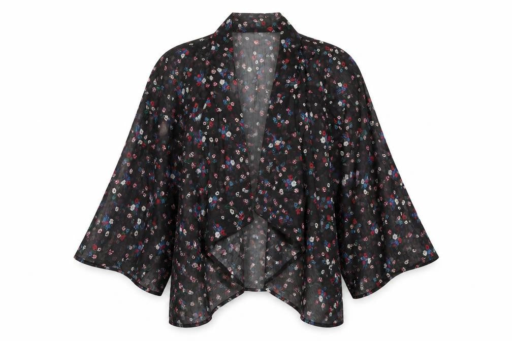 Boohoo Women's Black Kimono Floral Blouse S