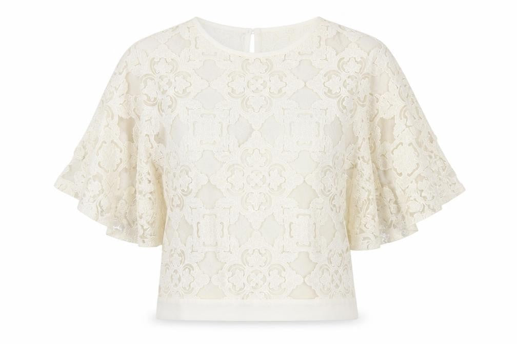 Next Women's Ivory Lace Blouse Size 10 Flutter Sleeve