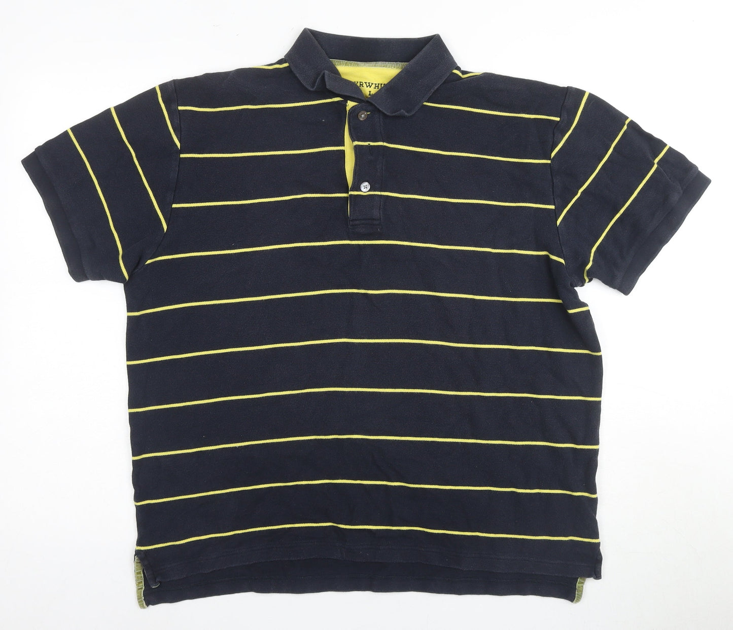 Tyrwhitt Men's Black Striped Polo Shirt Size L