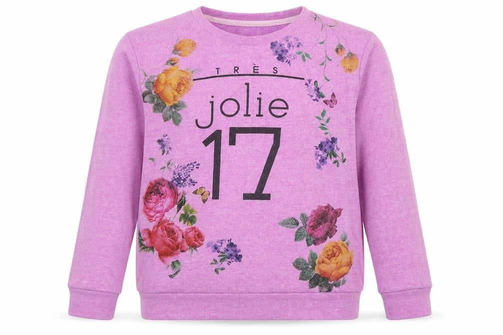 Mango Women's Purple Floral Graphic Pullover Sweatshirt