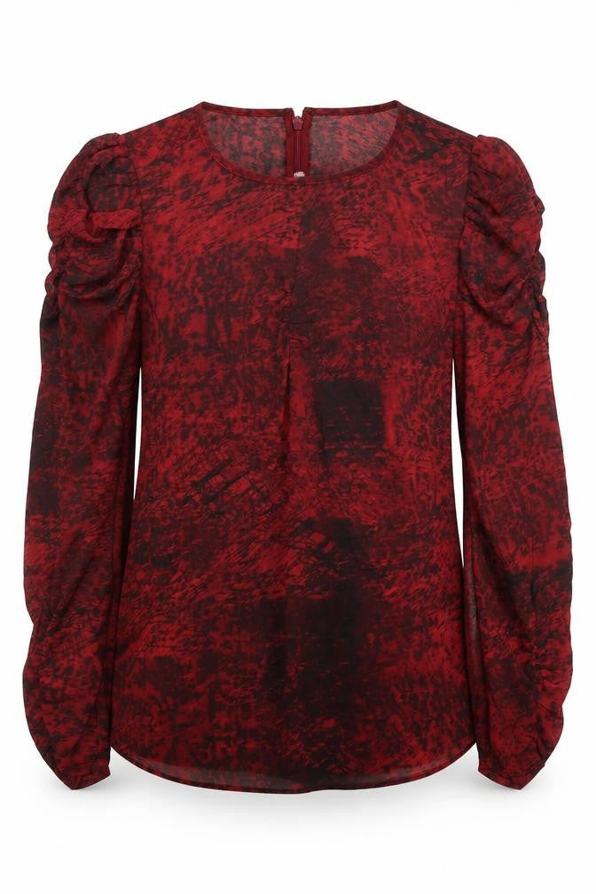 Whistles Women's Red Silk Blouse, Size 8, Puff Sleeve