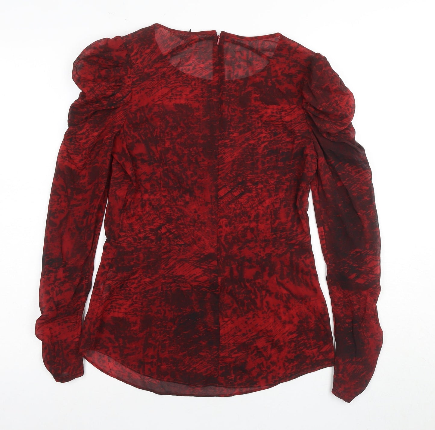 Whistles Women's Red Silk Blouse, Size 8, Puff Sleeve