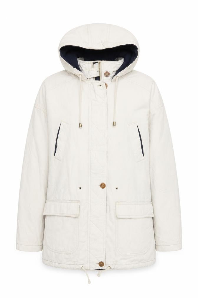 U Turn White Parka Jacket - Unisex M, Hooded & Warm