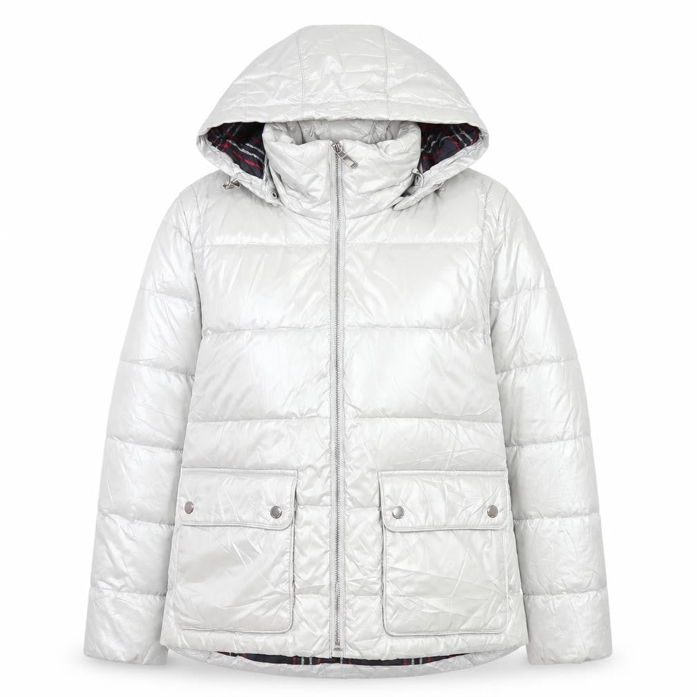 Lands' End Women's Silver XS Puffer Jacket - Petites