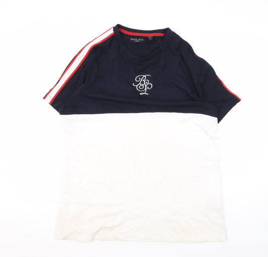 Brave Soul Men's M Blue White Colourblock T-Shirt