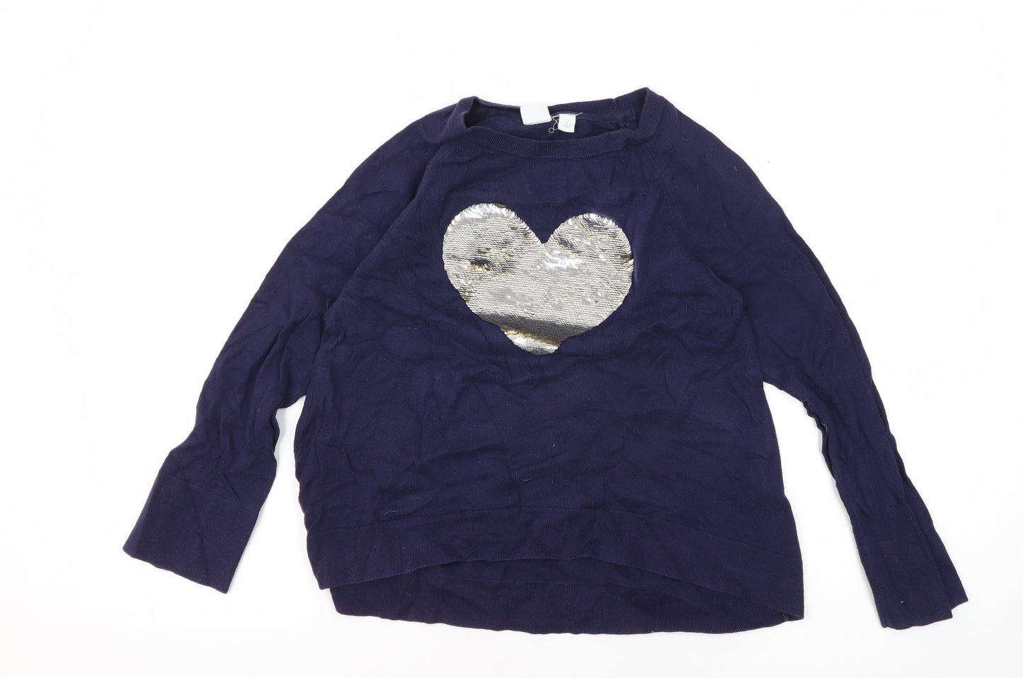 Gap Girls Blue Sequin Heart Pullover Jumper L