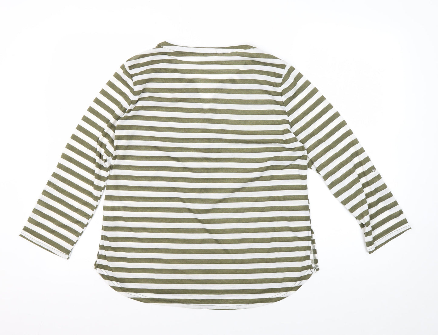 Encuentro Women's Green Striped T-Shirt, S, Casual