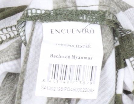 Encuentro Women's Green Striped T-Shirt, S, Casual