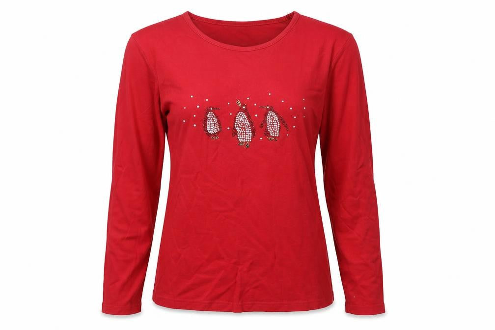 ISLE Women's Red Christmas Top, S, Long Sleeve, Embroidered