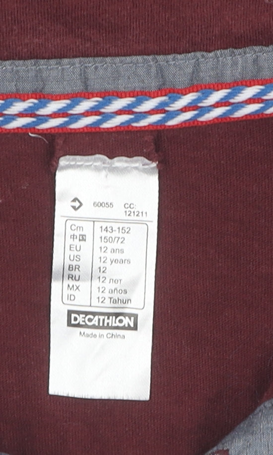Decathlon Boys Red Polo Shirt 12 Years Long Sleeve Basic