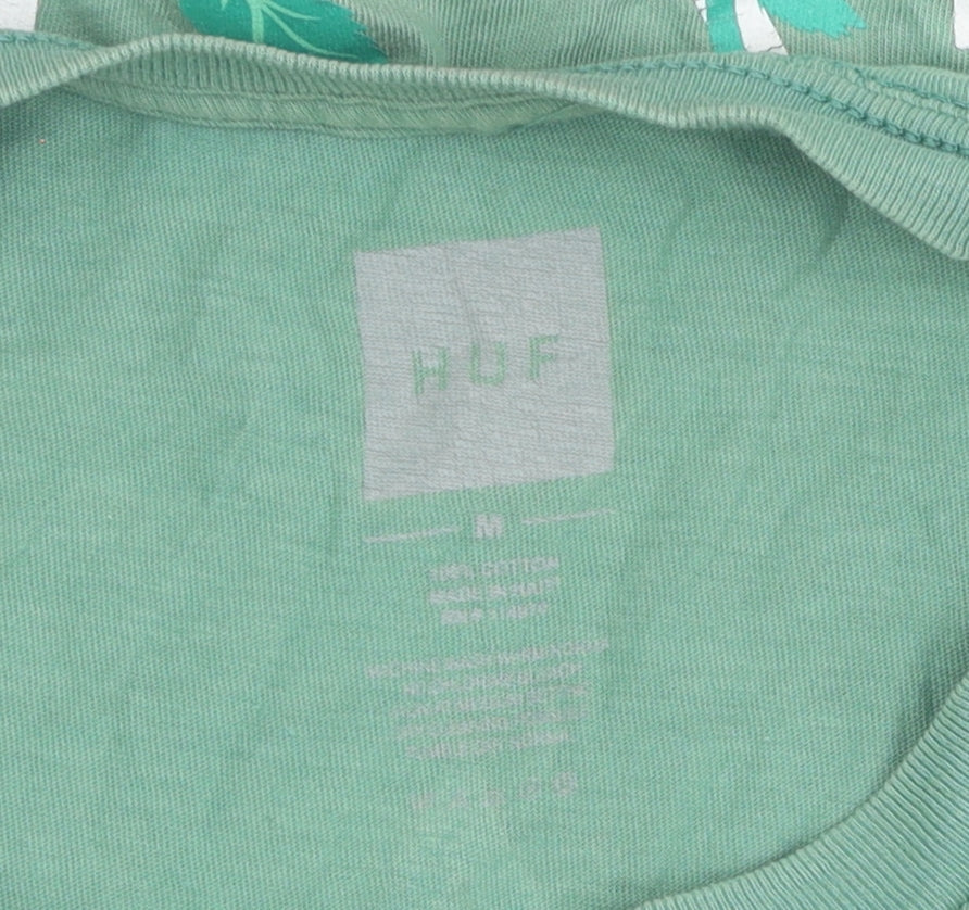 HUF Green Men's T-Shirt M, Graphic Print, Short Sleeve