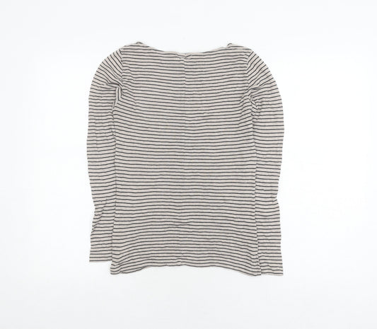The White Company Women's Grey Striped T-Shirt, Size 6