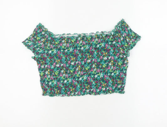H&M Women's Multicoloured Floral Cropped Blouse Size L