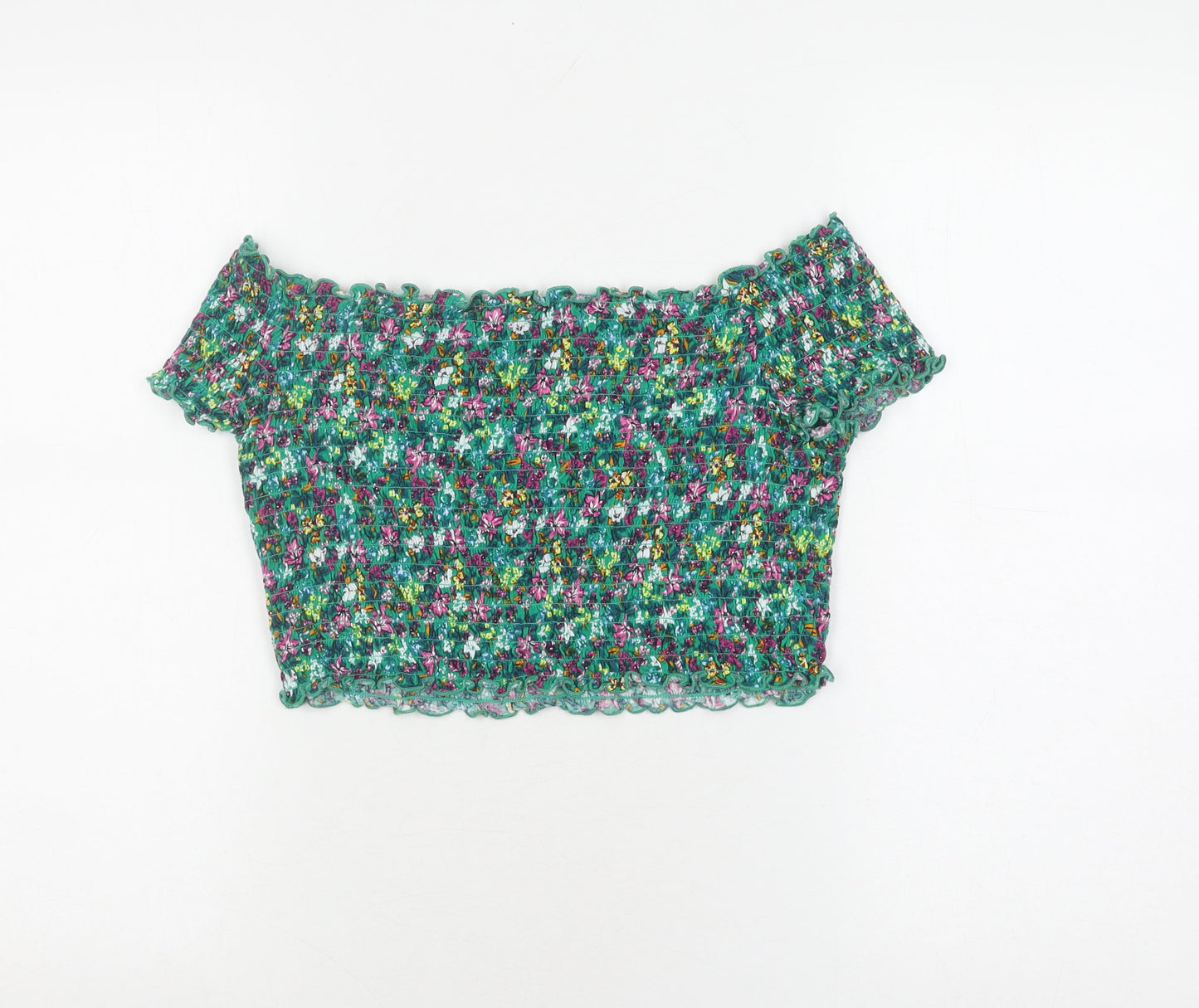 H&M Women's Multicoloured Floral Cropped Blouse Size L